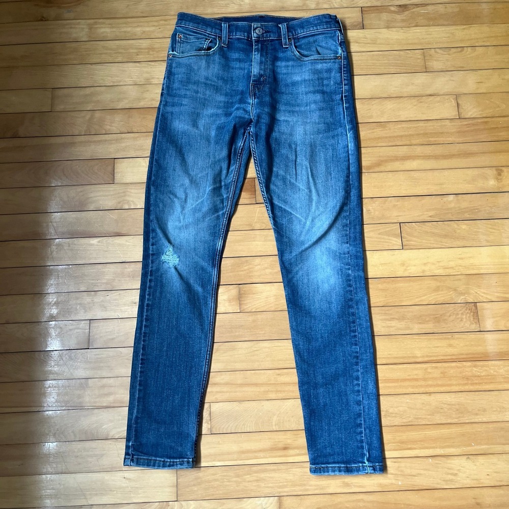 Levis 512 Slim Taper Jeans Mens 32x34 Medium Wash Blue Distressed Denim